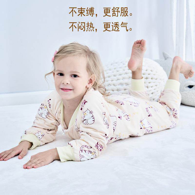 儿童防踢连体衣防踢被子厚可分脱卸内胆睡宝宝爬服丝绵加蚕丝FWD