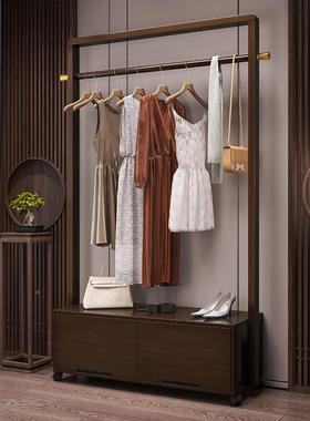 架M*衣帽架实MJG木落地家用卧室衣胡全桃木色可动移简约新中式储