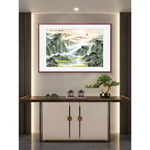 盆聚宝水画横版玄关挂画新中式小山幅实木西墙客厅走83230廊餐装