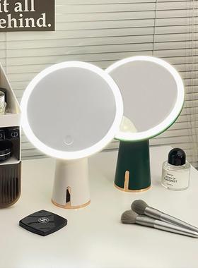化妆镜带灯式女l宿CEJ舍桌面补光小镜子卧室梳妆台ed台生式梳妆台