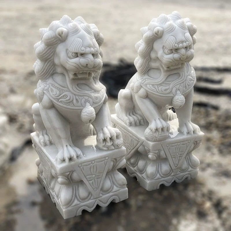 中式仿古一对石狮子花岗岩雕刻汉白玉狮子景区别墅公司门口摆件
