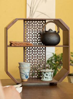 竹制宝镂展空博古架置物架家茶具用收纳收71564藏架示架小茶阁多