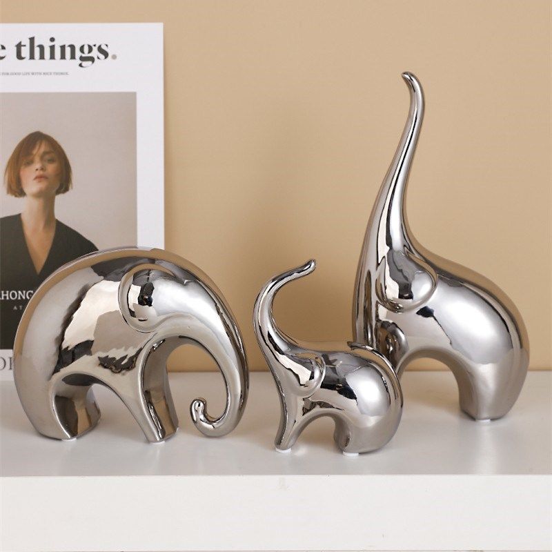 简约高档电镀陶瓷大象摆件客厅玄关酒柜电视柜装饰品乔迁新居摆设