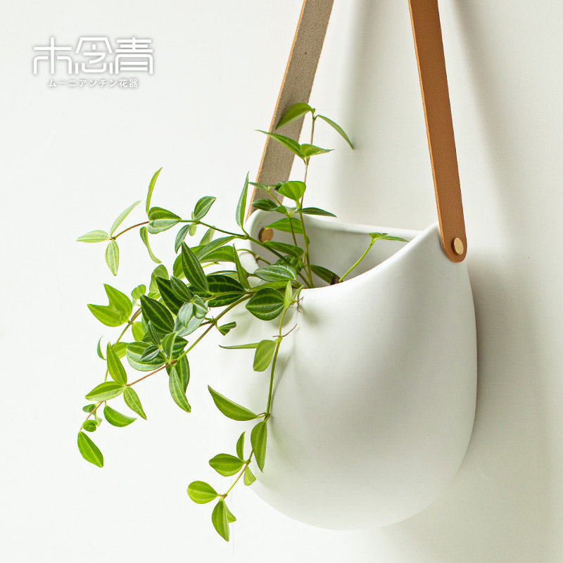 壁挂水培花瓶挂墙免打孔创意插花挂墙绿植花盆陶瓷干花花瓶花器