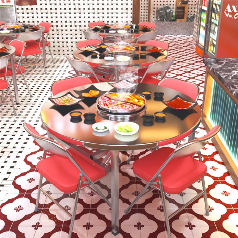 不锈钢火锅桌家用摆摊桌商用卡式炉折叠桌港式老式火锅烤肉桌子