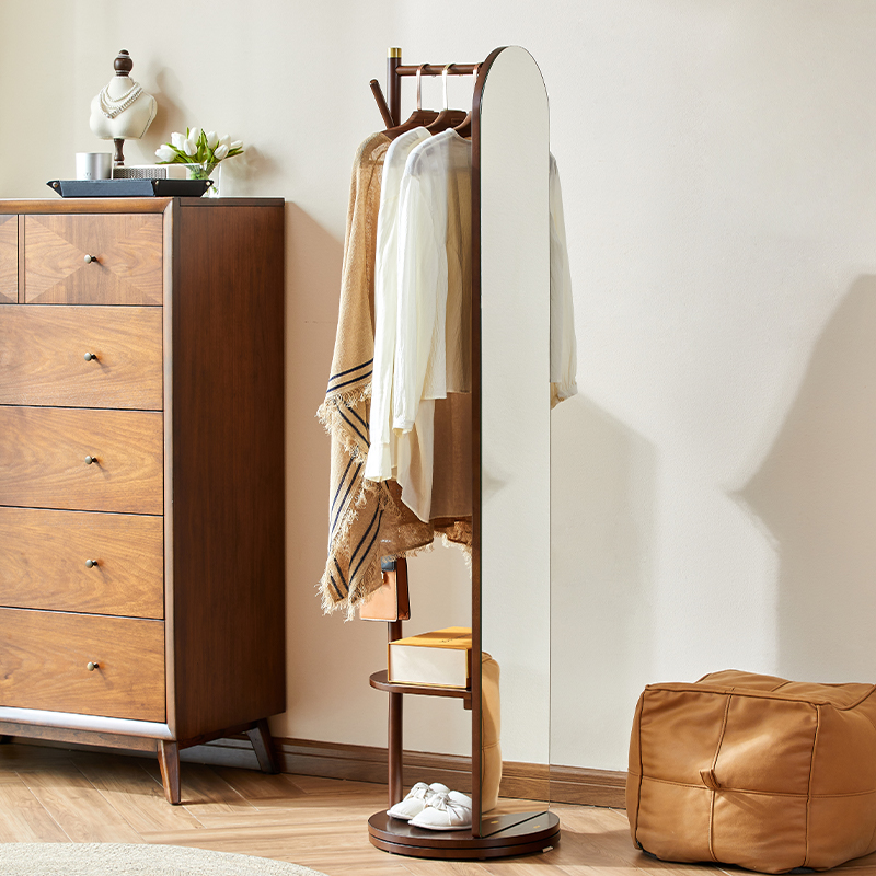 那澜多好实木多功能带镜子落地旋转衣帽架卧室进门口挂衣架鞋架