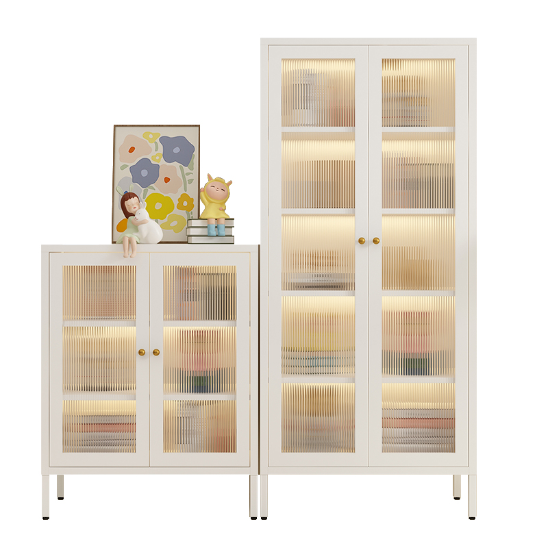 铁艺书柜带玻璃门落地家用客厅防尘置物柜儿童书架柜子展示柜