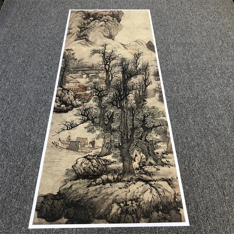 明蓝瑛 秋山渔隐图 名家山水立轴国画真迹微喷复制装饰画临摹画稿