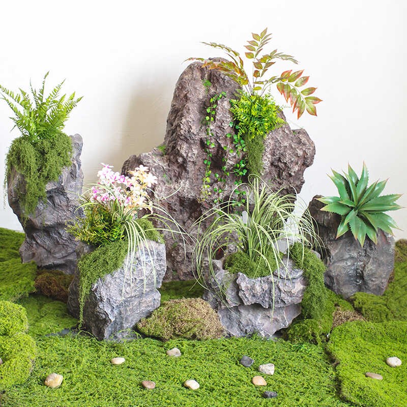 绿植仿真假石头庭院假山造景室内装饰玻璃钢石头家居橱窗店铺摆件