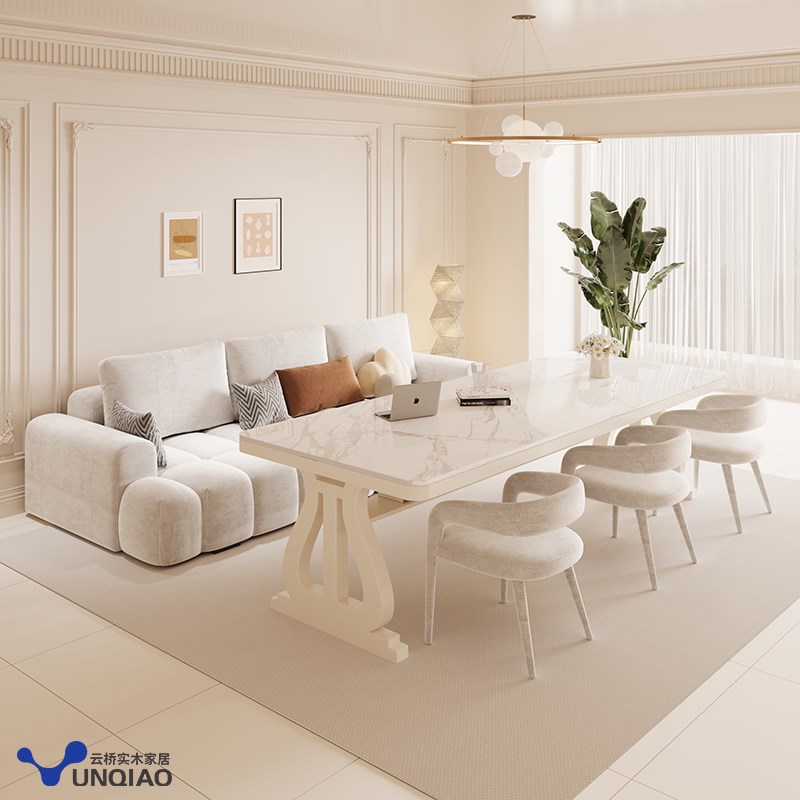 实木岩板法式奶油风书桌餐桌书房书法桌多人学习桌书画桌办公桌子