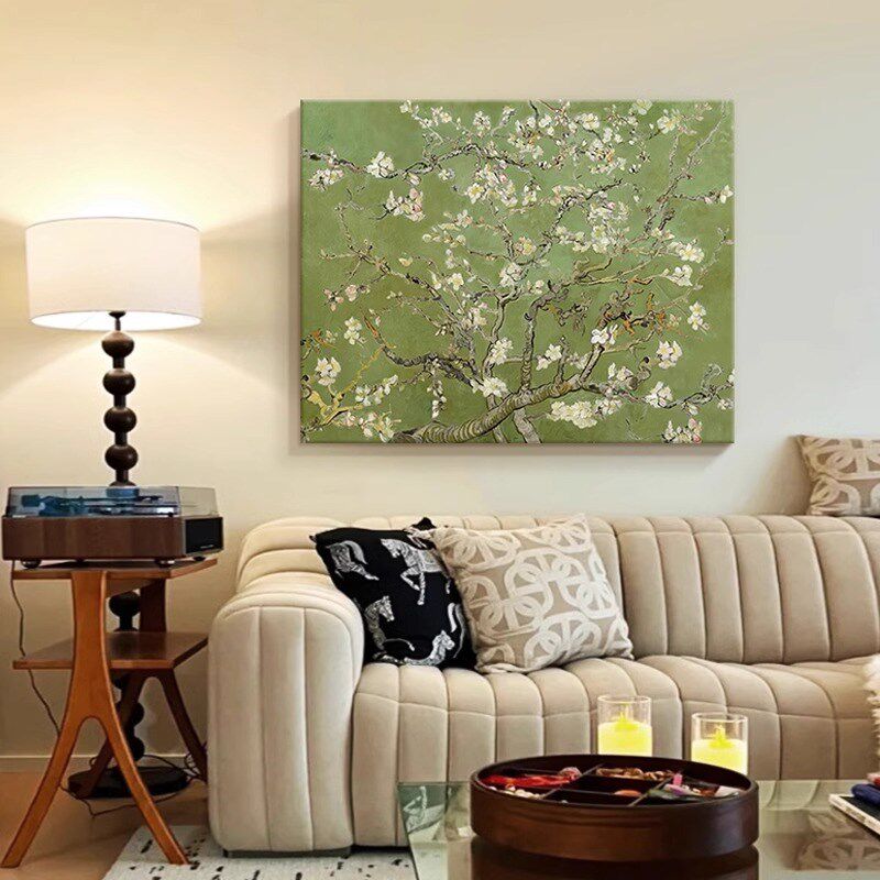 中古风绿杏客厅玄关装饰画法式复古沙发后背景墙壁画餐厅卧室挂画