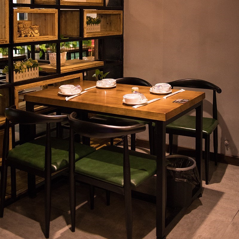 复古实木酒吧烧烤吧音乐餐厅工业风餐桌长方形铁艺咖啡厅桌椅