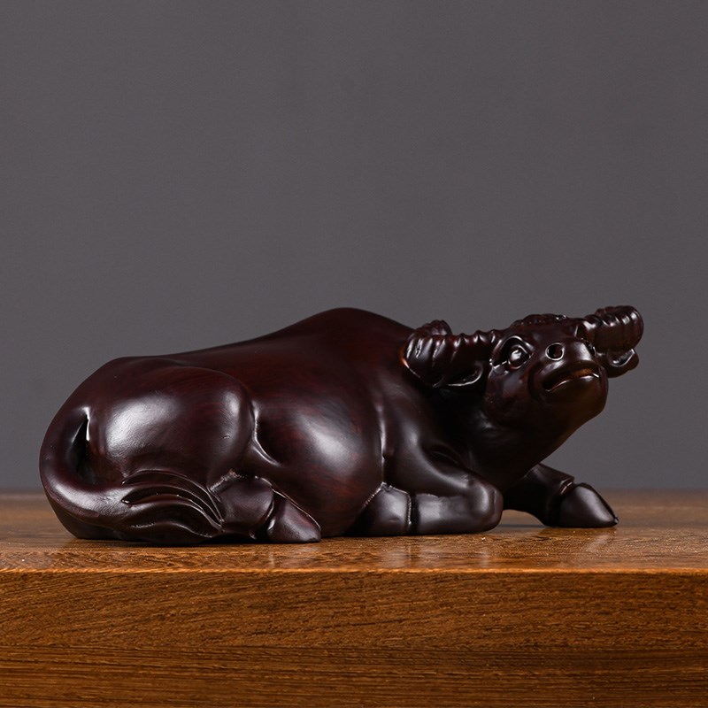木雕水牛摆件实木质十二生肖黑檀雕刻卧牛家居办公装饰工艺品