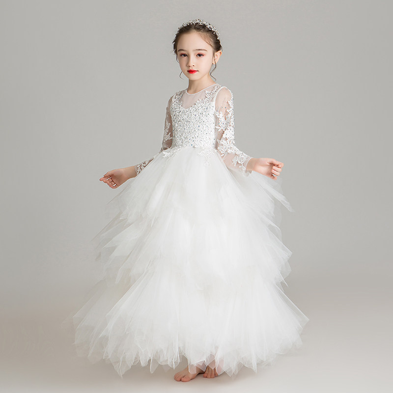 女童礼服公主裙蓬蓬纱小孩主持人钢琴演出服白色花童婚纱长袖洋气,童装/婴儿装/亲子装,儿童礼服,淘宝优惠券,粉丝福利购,淘宝优惠卷
