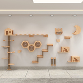 蒙多实木猫爬架超大墙壁式 猫抓架猫咪空中走廊猫窝猫树一体太空舱