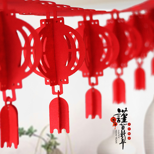 2022虎年灯笼绒布福字拉花拉旗元旦春节新年装饰春节用品会场布置