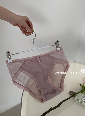 法式复古缎面中腰无痕内裤女胖妹妹纯棉裆网纱蕾丝性感三角裤大码