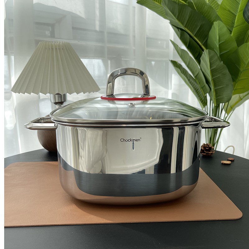 方形汤锅18/10不锈钢加厚一体成型24cm方形锅火锅煎炒煮多用锅双