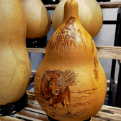 客厅电视柜玄关摆件装 坐忘堂 非遗烙画转印 牛 饰品 天然葫芦手工