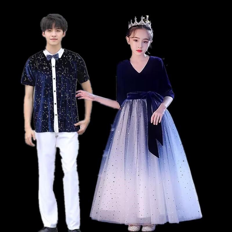 男女初中高中诗歌朗诵比赛表演服主持人礼服新款中学生合唱演出服