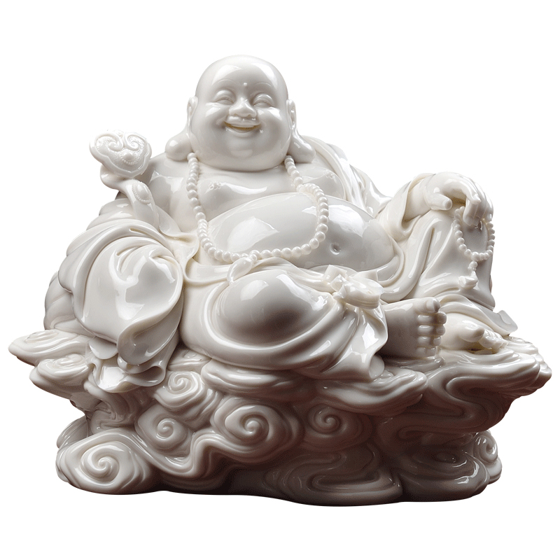 戴玉堂德化白瓷陶瓷瓷雕弥勒佛大肚佛佛像艺术装饰品摆件祥云笑佛