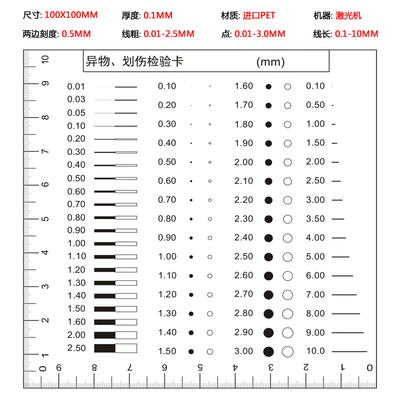 标准异物划伤检验卡透明菲林尺子定制缺陷点线规污点裂缝对比卡规