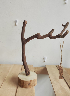 原木树杈带底托摆件 书架客厅茶几摆设 手工天然把玩首饰实木支架