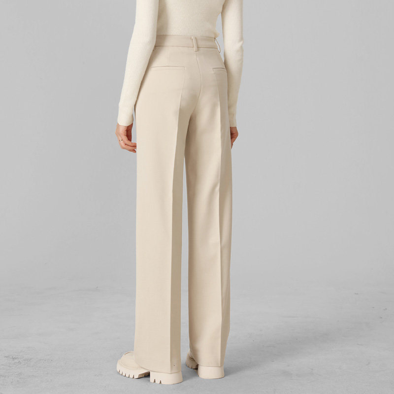 加厚秋冬高腰直筒裤女休闲西装裤长裤子OL精纺羊毛料阔腿裤曼依拉