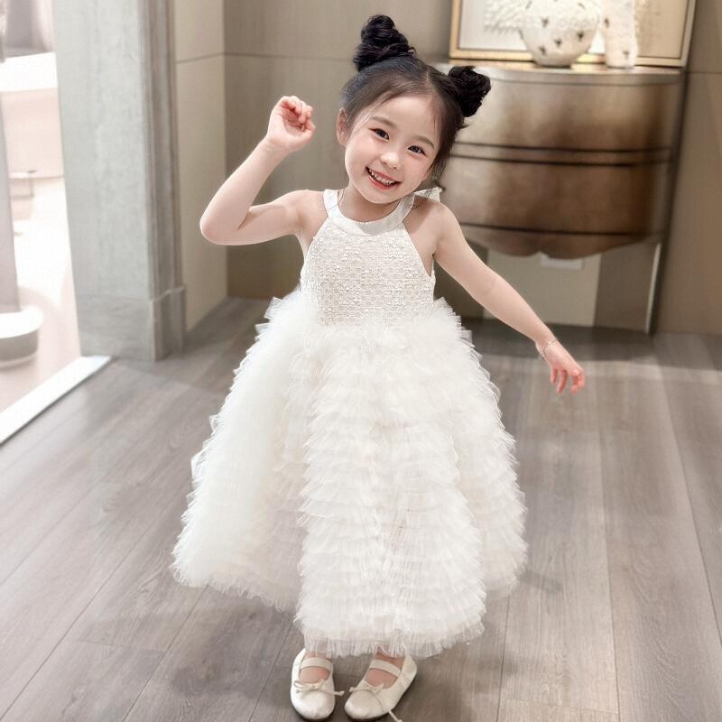 女童白天鹅连衣裙高级感亮片蛋糕裙小女孩生日公主裙儿童六一礼服
