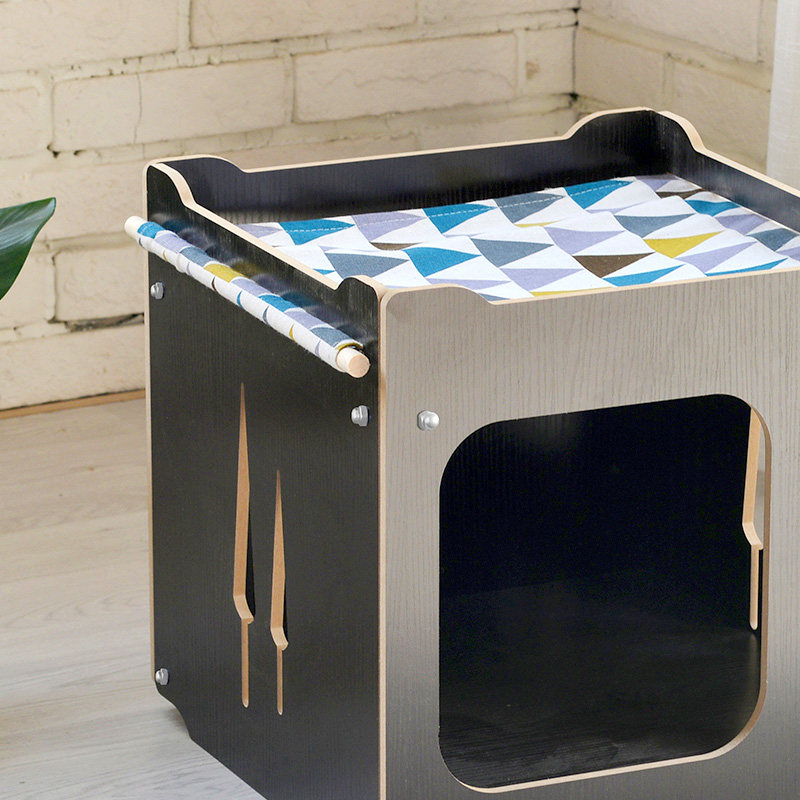 木板电视机猫窝多猫木质双层三层多层木制方形个性茶几边猫咪家具