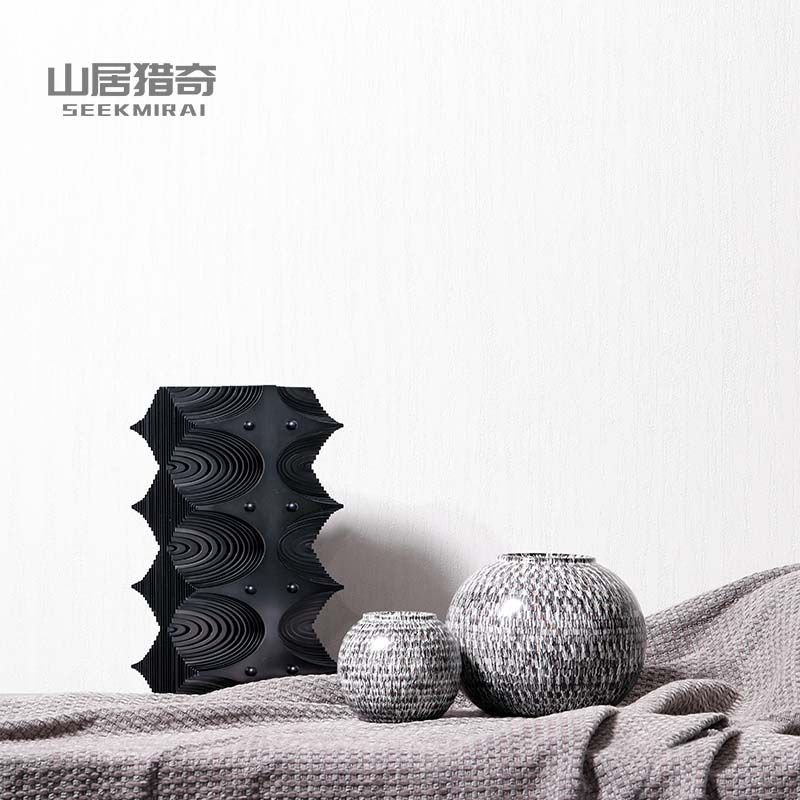 中式复古陶罐花瓶 客厅台面插花干花花器样板房家居装饰摆件 圆瓶