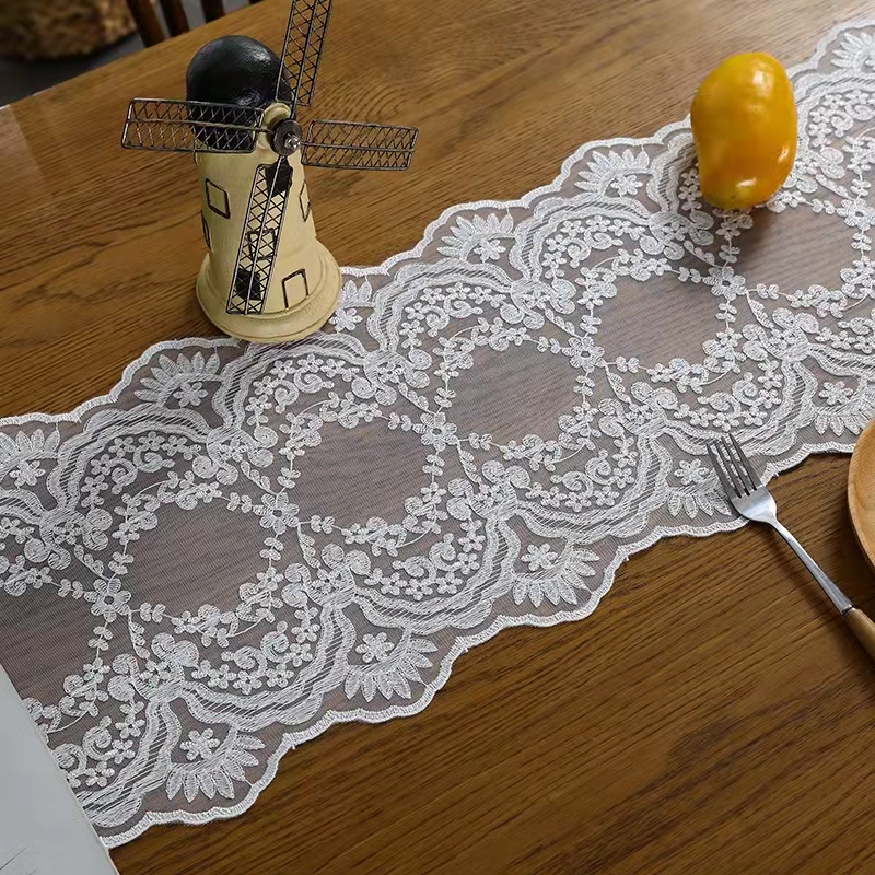 高端定制白色欧式蕾丝绣花桌旗茶几餐桌布电视柜梳妆台五斗柜盖巾