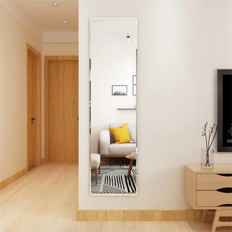 在墙上钢化玻璃镜子全身穿衣镜防爆无边框定制尺寸衣柜粘贴式浴