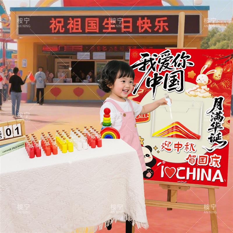 中秋国庆节流沙画瓶子签到迎宾牌kt板装饰创意幼儿园小学场景布置