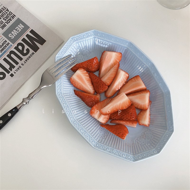 lisashop 法式菱形早餐盘 陶瓷多边形沙拉盘 水果西餐盘