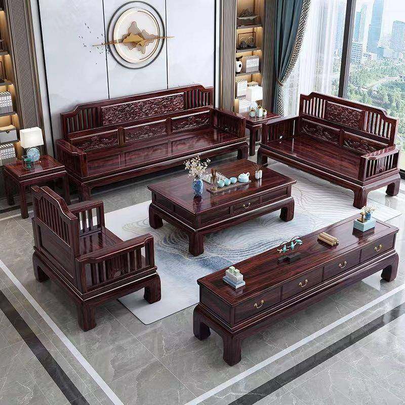 新中式金乌木实妃木雕花约沙发组合冬夏JW-801-1两用简大小户型转