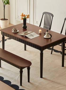 式桌美式实木复古餐法餐桌椅组合小型户古风家用NUG长方形桌子饭