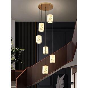 间代新中式复式楼吊灯楼梯灯849楼梯别墅旋转现梯间楼梯长楼吊灯