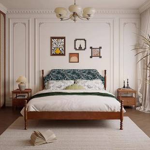 丹斯梵法式 复古中古风全木双人1床主卧软包婚榉木床床板白实蜡木