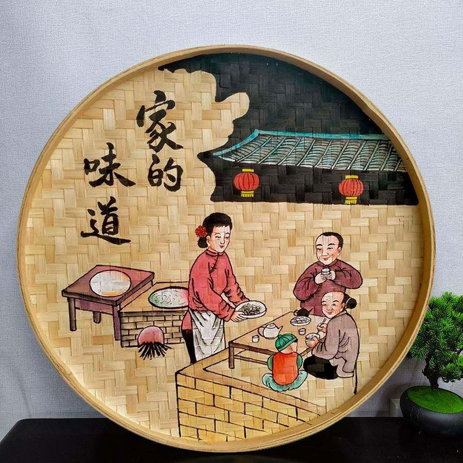 绘竹编箕挂F9655S99画农庄手农家乐墙面装饰件墙挂壁挂饰饭店簸餐