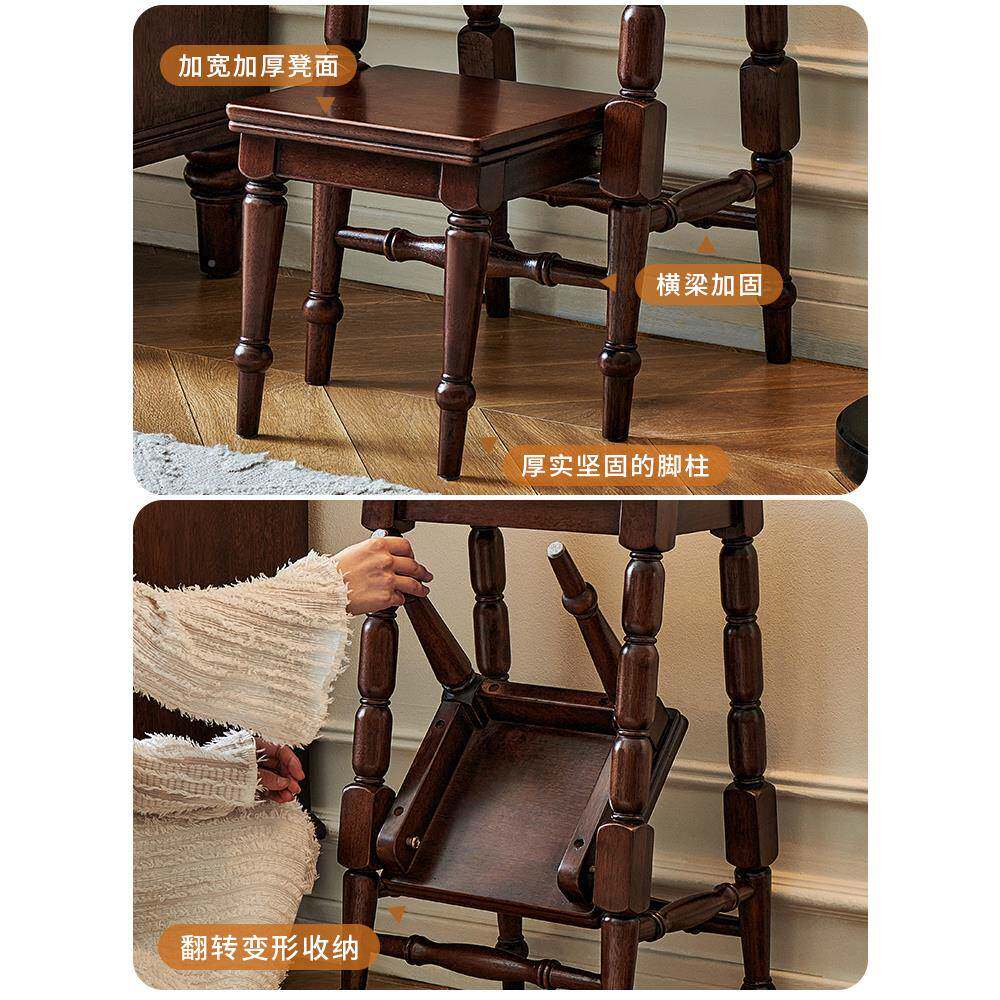 美Fhqxzuzf登复古风实木梯凳子叠两用全核式桃木家用客厅可折二步