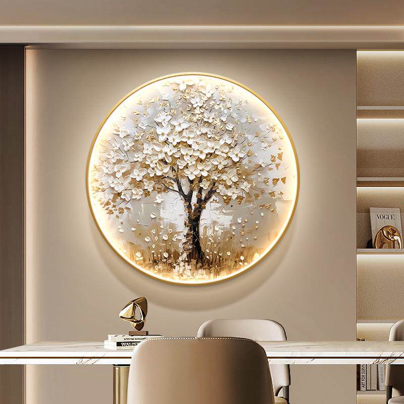 奢发财树入EQU户玄关装饰画大形灯画轻高档气走圆廊过道挂画客厅