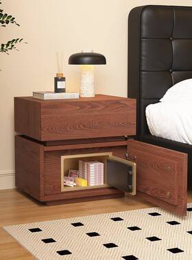 B2025001?轻奢智用能实木床简胡头柜保险箱一体约现代桃色家卧室