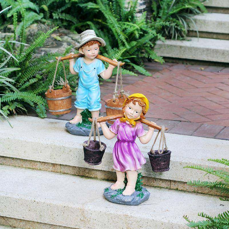 美式乡村小孩场女孩花装饰品庭院家居农青蛙摆件花男架HY1085园造