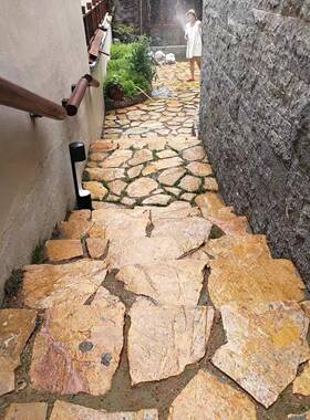 庭院地外砖碎拼酒石材暖黄色板岩墙砖不外规则乱石YX-B-019片店墙