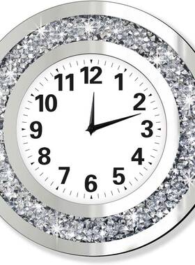 静音圆形水钻装饰KRM挂钟钟表创客意挂钟挂壁玻璃碎钻厅钟现代