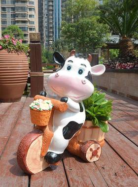卡通塑奶树牛桌面脂工雕艺品摆件创意绿植花家居客盆厅kt200428摆