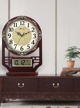 新中式座客厅大号静音台式钟装216227表桌面复古万饰摆件年钟历古