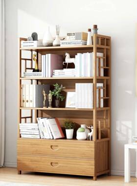 架生置12351物架落地家用多层楠竹储书物柜卧室靠墙学实木简易收