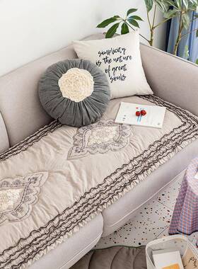 韩式棉高档刺绣水洗沙发垫艺坐垫三人皮座简约四季沙LWR发布巾